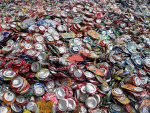 Tin Cans At A Recycling Center Pile Metal Top Photo Background And