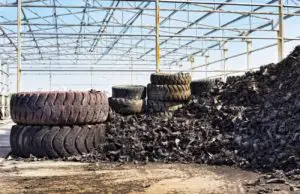 old tires being shredded for recycling