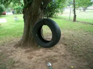 Tire swing made from old tire