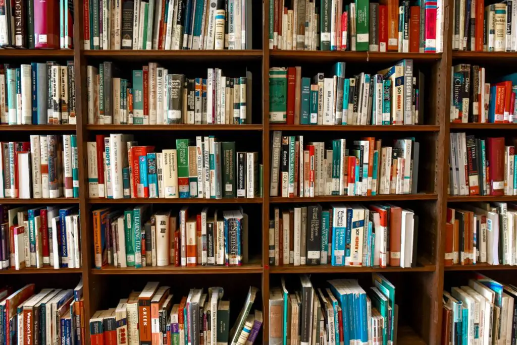 book shelf with used books